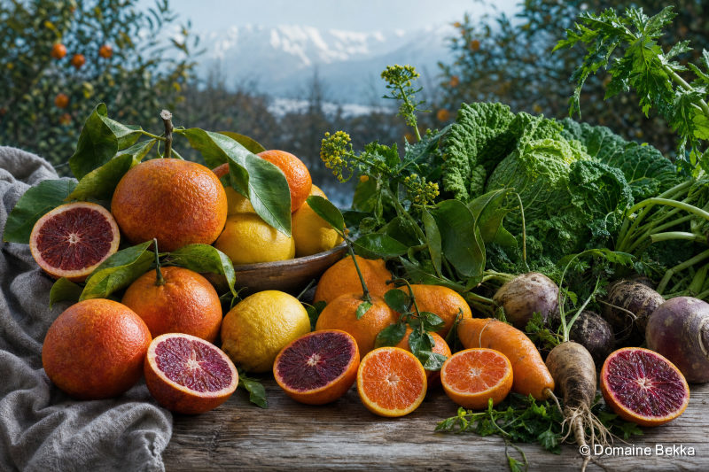 Agrumes de plein hiver : oranges, clémentines et citrons, légumes-racines de janvier